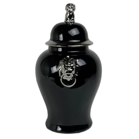 Fine Asianliving Chinesisches Ginger Jar Porzellan Glänzend Schwarz Silber D25xH46cm Chinesische ingwertopf asiatische Jingdezhen China Deko Ingwerglas mit Deckel Keramik