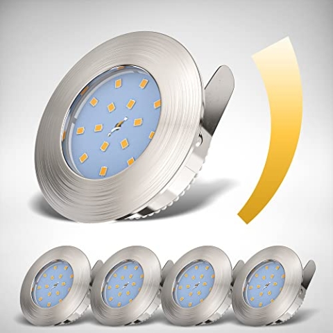B.K.Licht - 5er Set LED Bad Einbaustrahler 230V flach, warmweiße Lichtfarbe, Lochmass 60mm, LED Spot, Deckenspots, Spots, Einbauleuchten, Einbauspots, Badezimmer, 75x30 mm, Matt-Nickel