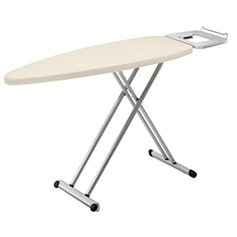 Tefal IB5100 Bügeltisch (Sicherheitsablage, Dampfbügelfläche ohne Durchtropfen, integrierte Kleiderstange, höhenverstellbar) Silber/beige