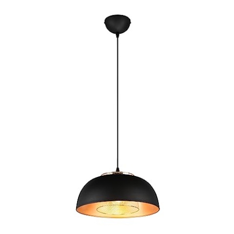 Reality Leuchten Pendelleuchte Punch R30811932, Metall Schwarz matt/goldfarbig, exkl. 1x E27