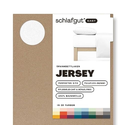 Schlafgut Easy Jersey Spannbettlaken 180x200 bis 200x200 Full-White, Spannbetttuch aus 100% Baumwolle
