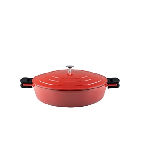 Kelomat, 3545-385, Keramik Schmorpfanne RED INDUKTION, 28 cm Durchmesser, 60.5 x 34.5 x 21 cm, Aluminiumguss, ThermoStahlboden, für Herd und Backofen