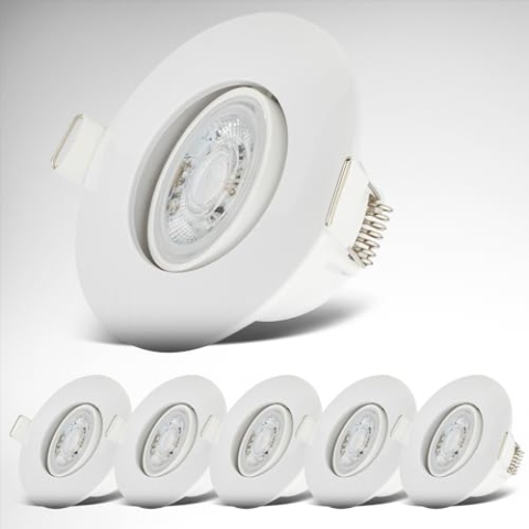 B.K.Licht - 6er Set LED Einbaustrahler 230V, Schwenkbar, warmweißes Licht, LED Strahler für das Badezimmer, IP65, Deckenstrahler, Einbauleuchten, Spots, Badezimmerlampe, 9 x 4,2 cm (DxH), Weiß