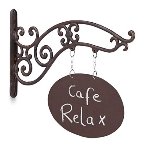 Relaxdays 2 x Ladenschild, Antik-Design, zum Beschriften, Schild mit Ausleger, Gusseisen, Bar, Geschäft, Eingang, braun