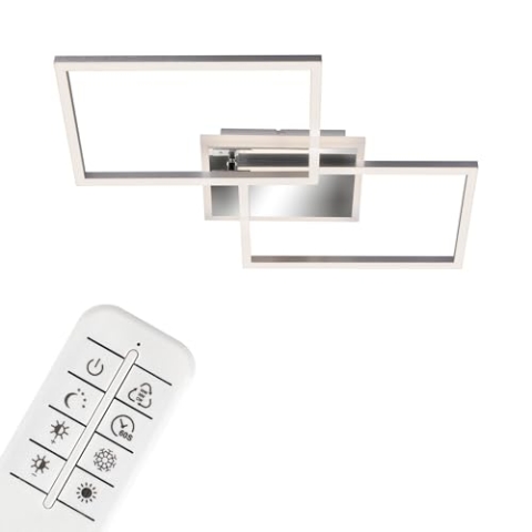 BRILONER Leuchten - LED Deckenleuchte, Deckenlampe dimmbar, inkl. Fernbedienung, inkl. Farbtemperatursteuerung, inkl. Nachtlichtfunktion und Timer, 40 W, Chrom-Alu, 500x388x80mm (LxBxH), 3049-018