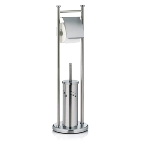 Kela WC Garnitur mit Toilettenpapierhalter und Bürstentopf, Toilettenbürste mit geschlossenem Klobürstenhalter Swing, Edelstahl, silber matt, 77,5 cm
