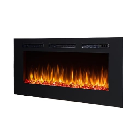 BALDERIA Elektrokamin Fiamma 48" | Elektrischer Einbaukamin mit 3D-Flammeneffekt | Elektro Heizung 2000W, LED-Beleuchtung | Kamin mit Fernbedienung, Timer, Startsteuerung & Thermostat | Schwarz