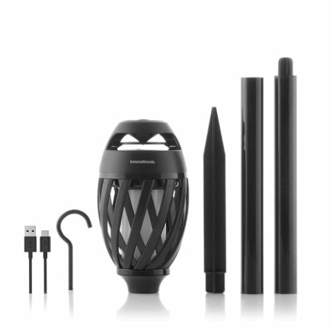 InnovaGoods - Kabelloser Lautsprecher mit LED-Flammeneffekt, Bluetooth 5.0, 3-in-1 Multi-Position, Tragbar für Innen & Außen, Schwarz, ABS