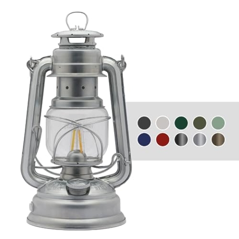 Feuerhand LED Laterne Baby Special 276 - stufenlos dimmbare Laterne für Wohnzimmer, Balkon oder Terrasse - mit warmweißem Licht, Akku- und Batteriebetrieb, Zink, Uni
