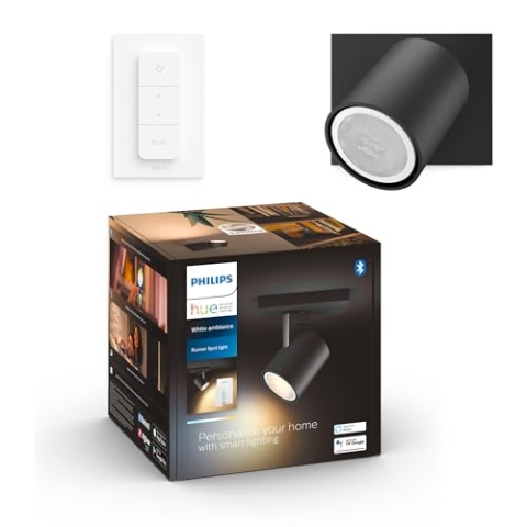 Philips Hue White Ambiance Runner 1er Spot + Dimmschalter schwarz, inkl. 1x5W GU10 LED Lampe, dimmbar, alle Weißschattierungen, steuerbar via App, kompatibel mit Amazon Alexa (Echo, Echo Dot)