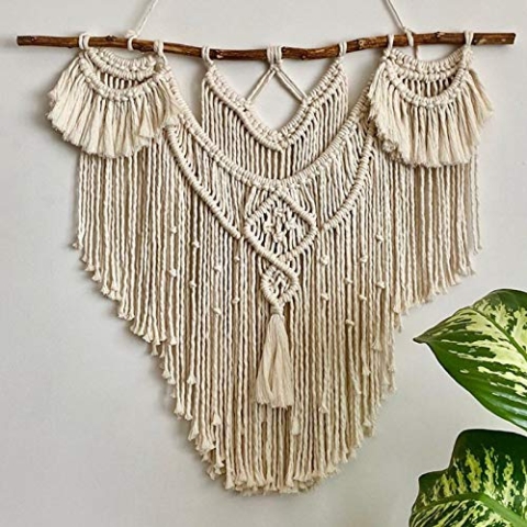 CBXSF Große Makramee Wandbehang Natürliches Treibholz Böhmisches Wanddekor Makramee Wandteppich Über dem Kopfteil Kunsthandwerk Beige Makramee Hochzeit Dekor,80cm B X 80cm L