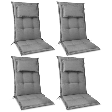 Beautissu 4er Set Premium Gartenstuhlauflage Niedriglehner 105x50x7cm Polster Auflage Niederlehner Auflagen Gartenstuhl Made in EU Robuster Stoff & UV-Lichtechtheit HighLux NL Sitzkissen Hellgrau
