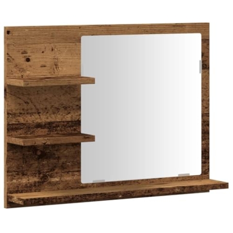 vidaXL Badspiegel, Wandspiegel mit Ablagen, Spiegel Wandmontage für Badezimmer, Hängespiegel Badezimmerspiegel, Altholz-Optik Holzwerkstoff