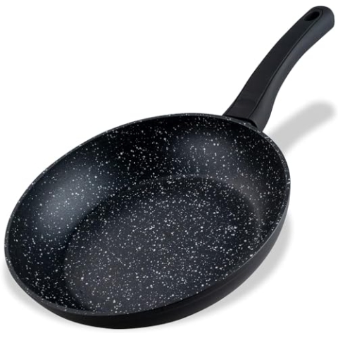 Fackelmann Bratpfanne Marble 24 cm, Antihaft-Pfanne aus 90% recyceltem Aluminium mit ergonomischem Kunststoff-Griff, kleine Induktionspfanne zum Kochen & Anbraten, Anthrazit/Weiß