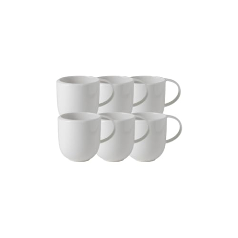 Villeroy & Boch - NewMoon Tasse mit Henkel, 6 Stück, 390 ml, 12,5 x 9 x 9,5 cm, trendige Tasse für Tee und Kaffee, spülmaschinen-, mikrowellengeeignet, weiß