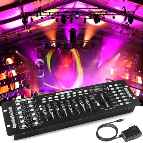U`king DMX512 Controller, 192 Kanäle DMX512 Controller Konsole Voice-aktiviert für Lichteffekt Bühnenlicht Party DJ Disco Betreiber Equipment