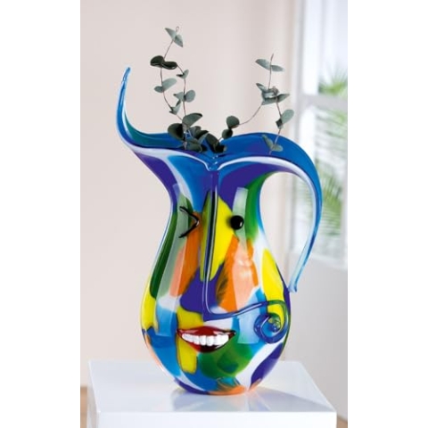 GILDE GLAS art Deko Vase Gesichtsvase - Vase aus Farbglas - Dekoration Wohnzimmer Geschenk für Frauen Männer Höhe 40 cm Mehrfarbig