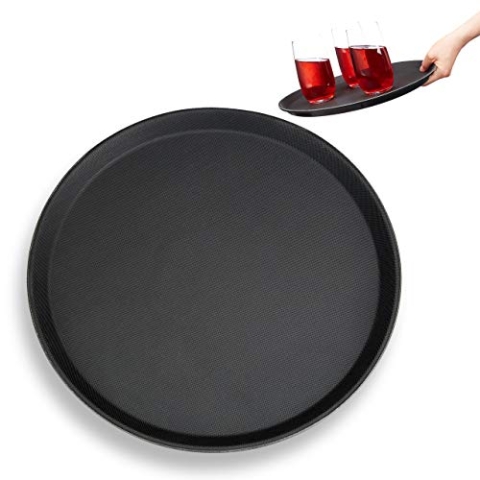 25 x Gastro Tablett, rutschfeste Oberfläche, hoher Rand, Kellnertablett für Café, Bar, Restaurant, Ø 35 cm, schwarz