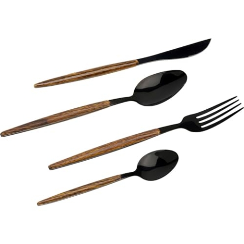 Kare Design Besteck Paris Schwarz Matt, Besteck Set für 4 Personen, Essbesteck 16-teilig, Besteckset mit Messer, Gabel, Löffel für den täglichen Gebrauch, Edelstahl, 6x14,2x25 cm (H/B/T)
