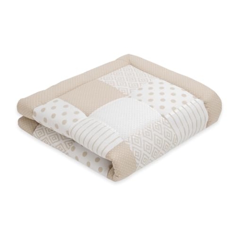 emma & noah Krabbeldecke Baby, 200x200 cm, Groß und Gepolstert, Bio-Baumwolle, Oeko-TEX Zertifiziert, Babydecke, Weiche Spieldecke & Laufgittereinlage für Jungen & Mädchen (Patchwork Essential Beige)