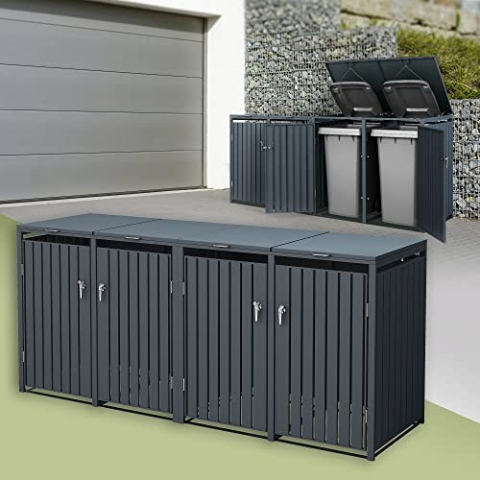 ML-Design Mülltonnenbox 4er für 4 Tonnen 240L 264x80x116,3 cm, Anthrazit, Stahl, wetterfest, Abschließbare Mülltonnenverkleidung mit Klappdeckel/4 Türen, Müllbox Mülltonnecontainer Mülltonnenabdeckung