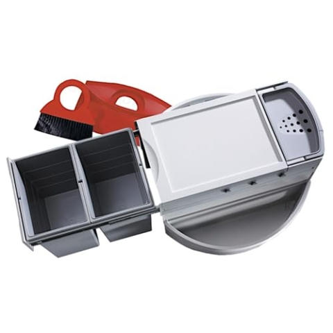 Hailo Eckabfallsammler 3645221 | Rondo Comfort Mülltrennsystem | 2-Fach Trennung | 2x 20 Liter Eimer | Drehbarer Küchenabfallsammler | Einbau Abfallsystem für Eckunterschränke | Mit Kehrschaufelset