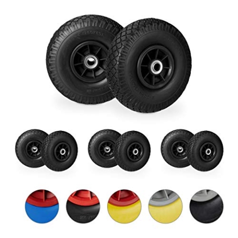 Relaxdays 8 x Sackkarrenrad, pannensichere Vollgummireifen, 3.00-4 Zoll, 20 mm Achse, bis 80 kg, Ersatzrad 260 x 85 mm, schwarz