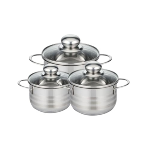 ELO 9802250 Kochtopf Edelstahl Induktion, Kochtopf 12 cm, Edelstahltopf 14 cm, Kochtopf 16 cm mit Glasdeckel, Edelstahl, Glas, 12, 14 und 16 cm