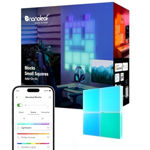 Nanoleaf Blocks Erweiterungspack | 4 Mini Quadrate (Starterpack nötig), RGBW farbwechselnde Wandlampe, einstellbare Farbtemperatur 2700K to 6500K, diffus Stimmungslampe, White