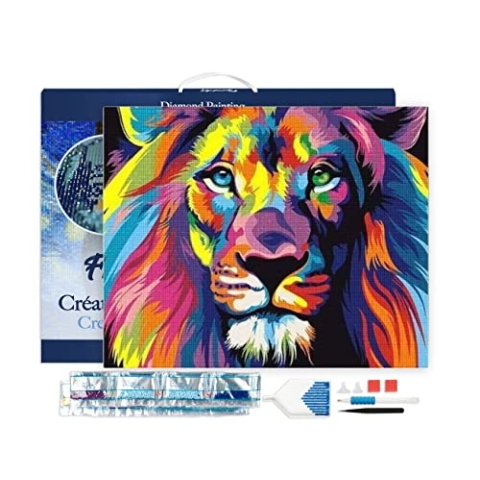 Figured'Art Diamond Painting Erwachsene 40x50cm Mit Rahmen Ganze Leinwand gespannt Pop Art Löwe 5D Bilder Eckige Steine - DIY Set Basteln