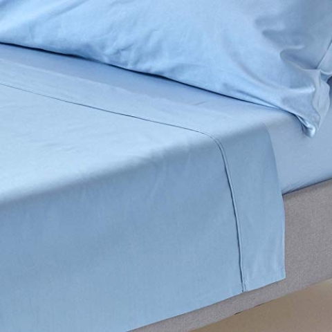 HOMESCAPES Perkal Bettlaken ohne Gummizug blau 240x275 cm, Baumwoll-Betttuch ohne Spannrand, Haustuch ägyptische Baumwolle