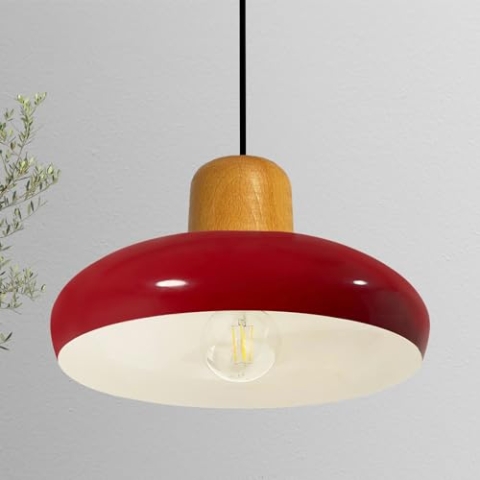 bamyum Androa Hängelampe Esstisch Rot Weiß Metall Ø40cm 1 flamming, Deckenlampe Rot, Pendelleuchte Esstisch Holz Vintage, Deckenleuchte Küchenlampe Hängend Vintage Lampenschirm Hängelampe Wohnzimmer