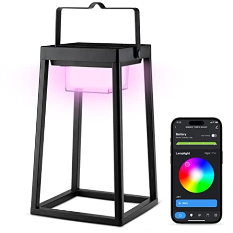 Brendz YUMA Smarte Solar LED Laterne für draußen mit 16 Millionen Farben RGB, Solar Tischlampe Outdoor, USB-C wiederaufladbar, IP44 wasserbeständig für Gartendekoration, Tuya App gesteuuert