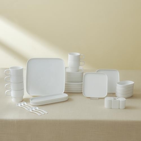 Karaca Cubique Frühstücksset, Quadratisch, 35-teilig Tee/Kaffeteasse - Kombiservice Weiss, 35 Teiliges, Teller Set Porzellan Tafelservice Für 6 Personen, Geschirrset