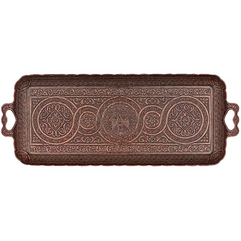 Alisveristime Rechteckiges Tablett für türkische Ottomane, Kaffee, Tee, Getränke, 33 x 14 cm, Kupfer