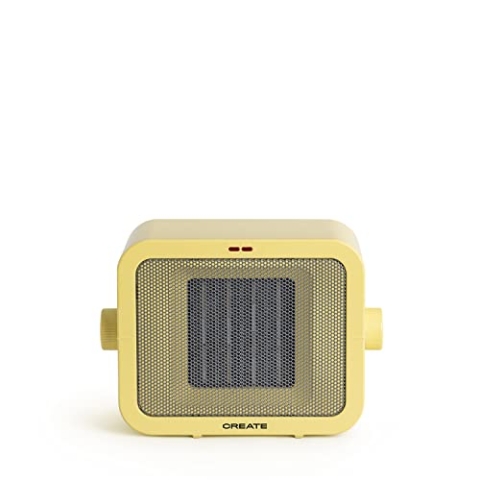 CREATE/WARM BOX/Keramik-Heizkörper Pastellgelb/Tragbare Heizung, Thermostat, 2 Leistungen, PTC-Heizung, Überhitzungsschutz, 1500W