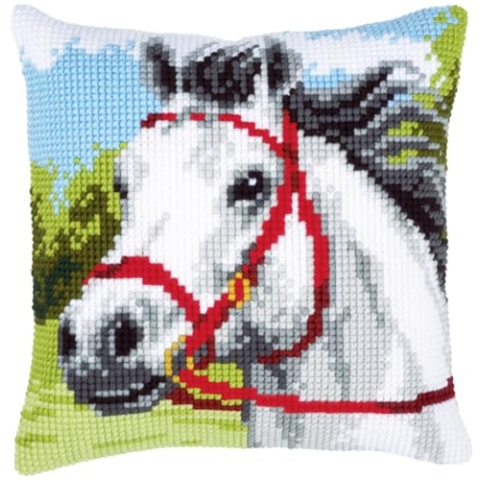 VERVACO Kreuzstich Stickpackungen Kissen Stickerei Set Anfänger Vorgedruckt wei es Pferd DIY Set Kreativ Set Für Erwachsene Dekoratives Kissen ca. 40 x 40 cm Bastelset Handwerker Haus Dekoration