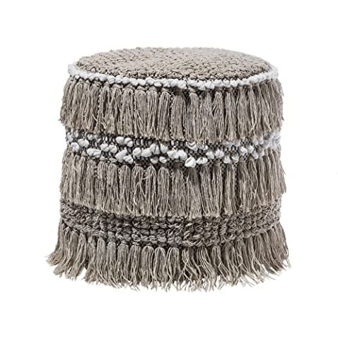 Beliani Pouf Ottomane Taburett Sitzpouf beige Baumwolle Boho Noida