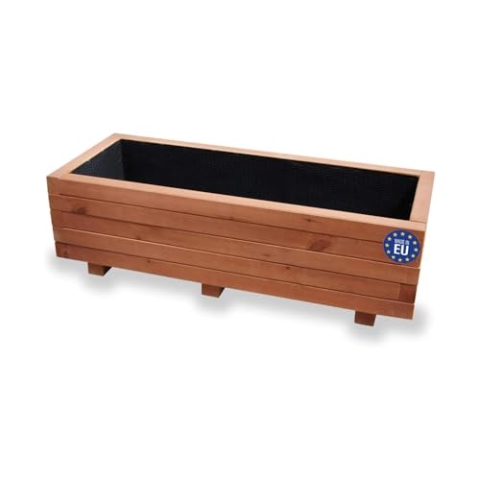 Alfalux Blumenkasten Pflanzkasten Aus Holz Pflanzkübel Balkonkasten Pflanzgefäß Garten Balkon Terrasse NUSS-BRAUN AB100KAN4030NU 100 x 40 x 30H cm mit 2 x Wasserablauf