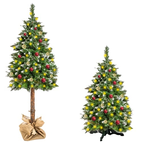Weihnachtsbaum Personalisierbar mit natürlichem Baustamm/Ständer Klein/Groß 100 cm/ 180 cm Dicht Schneebedeckt mit Kristallen 11988