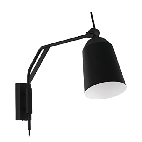 EGLO Wandlampe Loreto, Wandleuchte innen mit Schalter und Stecker, Wandleuchter mit Schwenkarm, Flurlampe aus Metall in schwarz und weiß, Lampe Wand mit E27 Fassung