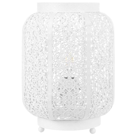 Marokkanische Tischleuchte Tischlampe weiß Metall 27 cm Laternenform rund Somes