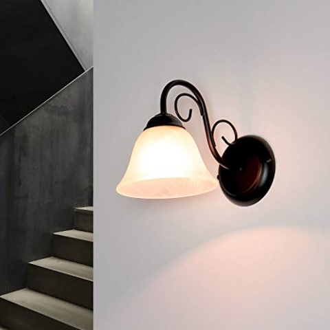 Licht-Erlebnisse Wandlampe Landhaus, Wandleuchte Antik, mit Arm, Küche, Schlafzimmer, Wohnzimmer, Schwarz, Metall, Glas, blendarm, H:18 cm, E14, Wandleuchte Rustikal