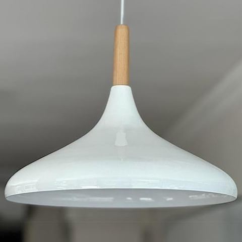 bamyum Champion Küchenlampe Hängend, Hängelampe Esstisch Skandinavisch aus Holz und Metall 35 cm, Küchenlampe, Pendelleuchte Esstisch, Hängelampe Wohnzimmer E27, Pendelleuchte Weiss für