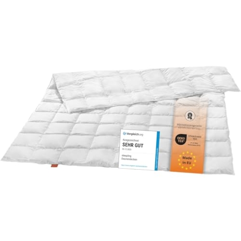 sleepling 197143 extra leichte Sommer Daunendecke Bettdecke, Neue weißen Daunen (90%) und Federn (10%), Made in EU, Ökotex, Downpass, 200 x 200 cm, weiß