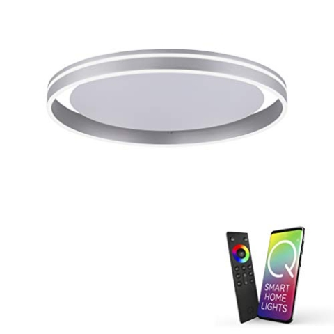 Paul Neuhaus Q-VITO LED Deckenleuchte, Works with Alexa - Smart Home, Fernbedienung CCT warmweiß – kaltweiß (59cm Silber)