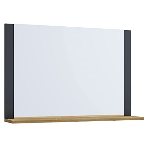 VCM Badspiegel Rahmenlos | Wandspiegel | schlankes Design | Maße ca. H. 55 x B. 60 x T. 17 cm | Wandspiegel – Lendas Anthrazit/Honig-Eiche