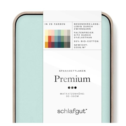 Schlafgut Premium Spannbettlaken 90x190cm bis 100x220cm Petrol Light, Spannbetttuch aus weicher Biobaumwolle