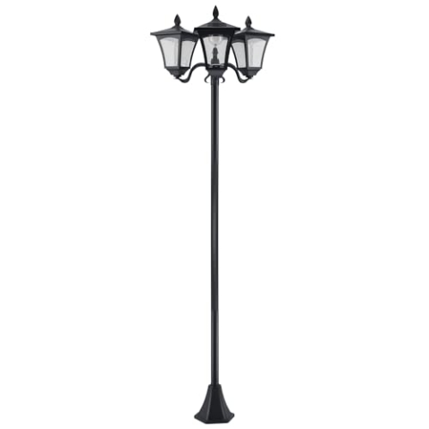 Outsunny Solar Gartenlaterne mit 3 flammig Laterne Mast aus Edelstahl Solarlaterne mit LED 120 Lumen 51,5x47x182,5cm Wegeleuchte IP44 für Garten Balkon Schwarz