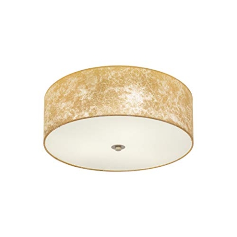 EGLO Deckenlampe Viserbella, 3 flammige Deckenleuchte Vintage, Wohnzimmerlampe aus Stahl und Textil in Champagner, Gold, Küchenlampe, Flurlampe Decke mit E27 Fassung, Ø 47 cm